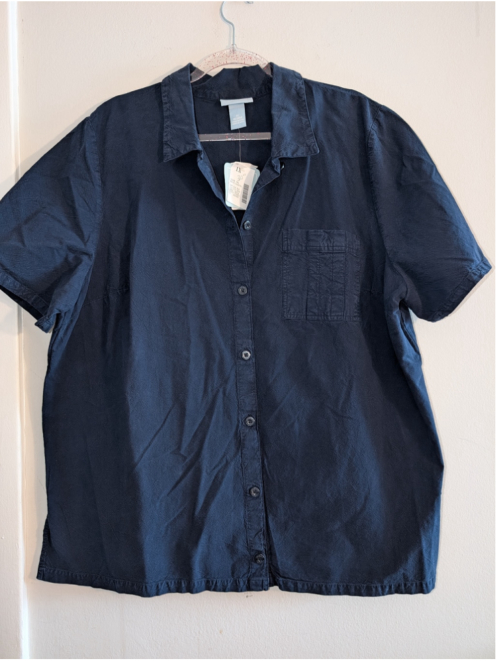 Liz & Me Navy Button Down Shirt 1X, Womens
